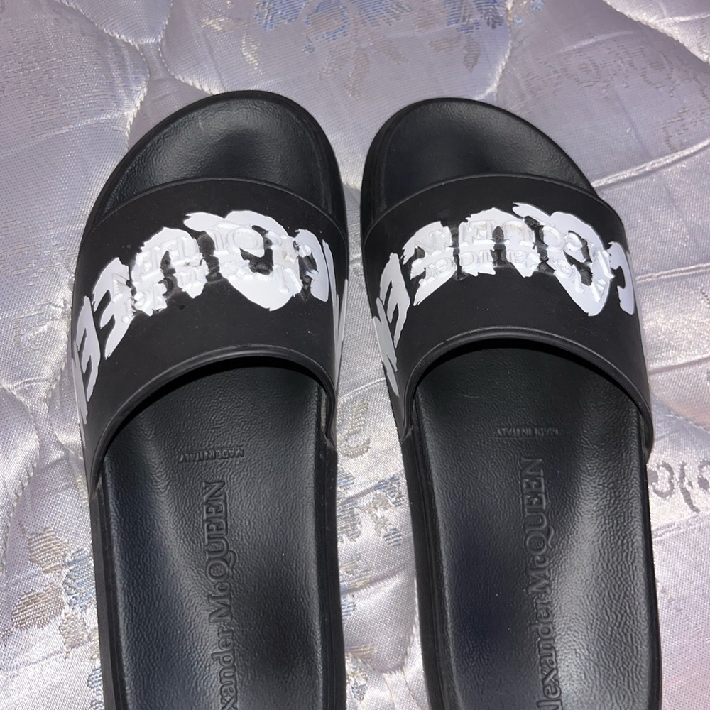 Alexander McQueen Black and White Logo Sandals